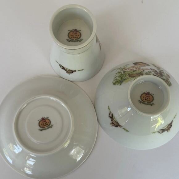 Vintage Seyei Nagoya Japan Fine China Children Set Cup Bowl Saucer Boy Squirrel - Picture 5 of 9
